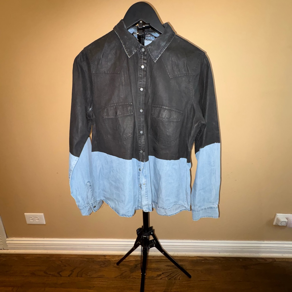 Two-Tone Black And Light Blue Button-Up Shirt